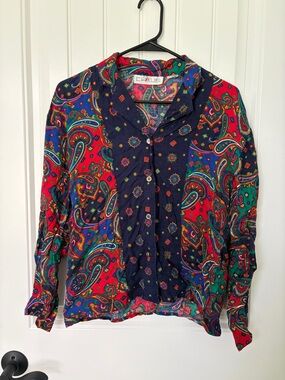 Chaus Multicolor Paisley Button-Down Shirt - Red, Navy, Green